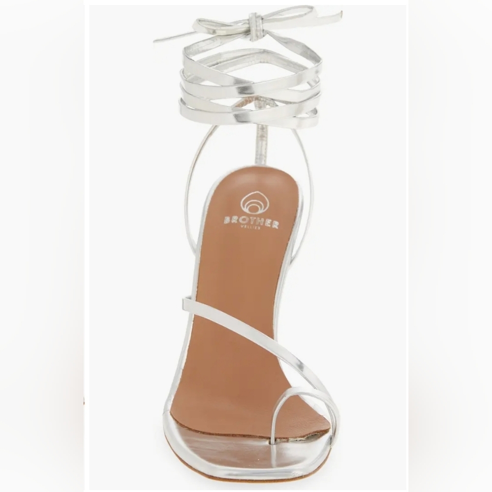 Women's Bike Strappy Mirrorl High Heel Sandals Metallic Silver Heels